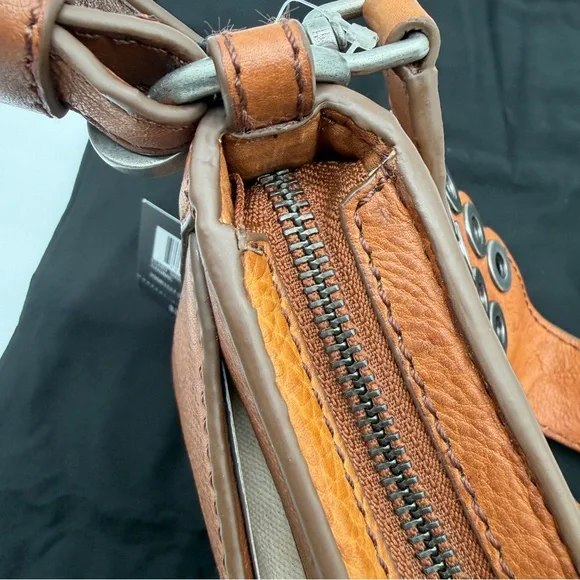 Frye Claire Leather Shoulder Bag Buckle Grommet Zip Top Cognac Brown NEW - Picture 13 of 16